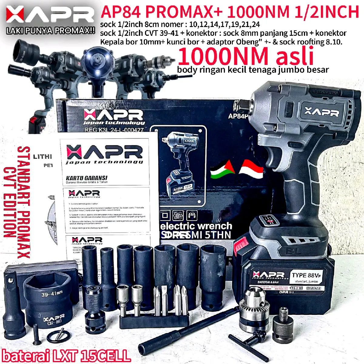IMPACT WRENCH APR AP84PROMAX+ CVT EDITION 1000nm 1/2inch body kecil tenaga jumbo