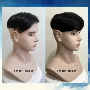Topper EM 01 dan EM 02 Tambalan Rambut Tipis Sedikit Botak Pria Natural Rambut Palsu Berkualitas