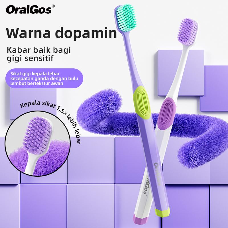 OralGos Sikat Gigi Berbulu Lembut Dopamine Warna Tren Penuh Fleksibel Menembus Efisiensi Pembersihan Ganda Halal