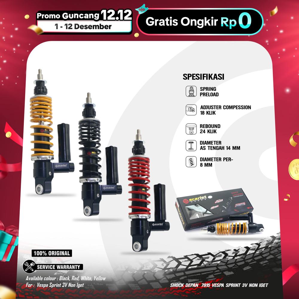 Scarlet Racing - Shock Absorber Shockbreaker Tabung Double Adjuster Skok Depan Vespa Modern 7915 Sprint - Black
