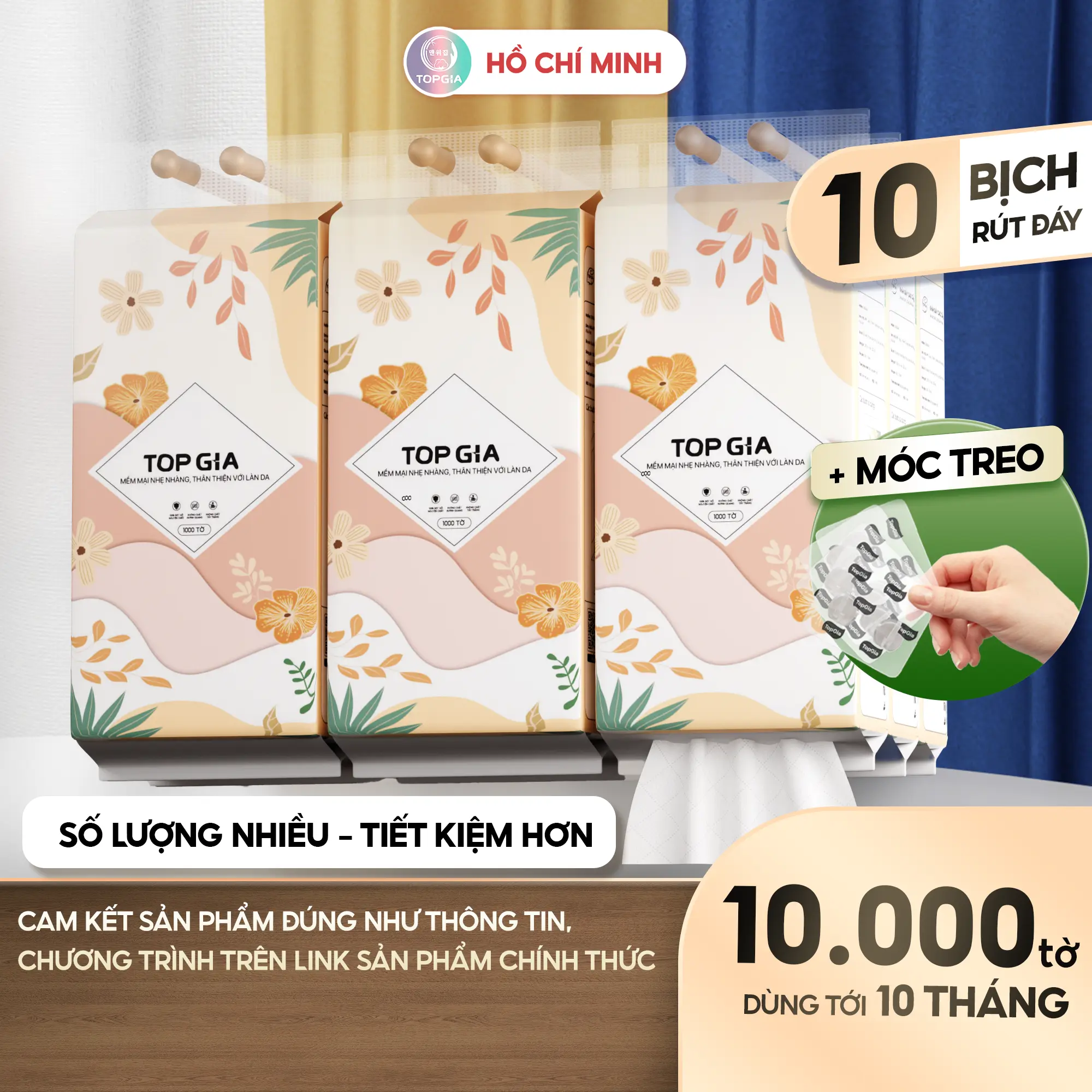 [DEAL COMBO 10 BỊCH] Thùng 10 Bịch Khăn Giấy Rút Đáy Top Gia Tiểu Hạ, Khăn Giấy 4 Lớp Mềm Mịn, Thành Phần Bột Gỗ Tự Nhiên Thân Thiện An Toàn, Khăn Giấy Vệ Sinh