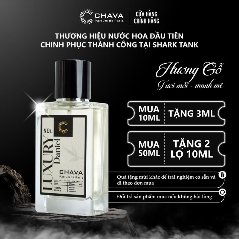 [Nước Hoa Nam Phóng Khoáng, Lôi Cuốn]  CHAVA LUXURY DANIEL - Mùi Hương Trầm Ấm, Lôi Cuốn, Mạnh Mẽ - Phong Cách Nam Tính, Tinh Tế, Cuốn Hút - Chính Hãng, Lưu Hương Lâu 6-8h/Da & 3-4 Ngày/Quần Áo, Tiêu Chuẩn Pháp, Perfume Xịt Thơm Cosmetic Mỹ Phẩm