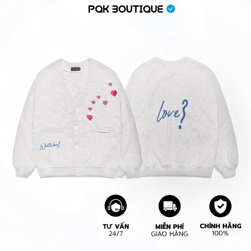 [KHÔNG XÙ LÔNG] Áo Khoác Cardigan Nỉ 2 Da Form Boxy LOVE Hình In Dễ Thương Cute - Pqk Boutique