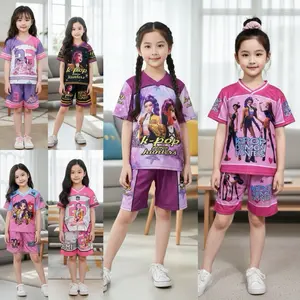 Setelan Jersey Anak Perempuan Usia 1-11th Kaos Jersey Full Printing Oneset Karakter Kpop Demon Hunters Bahan Premium Bilabong Milano Import