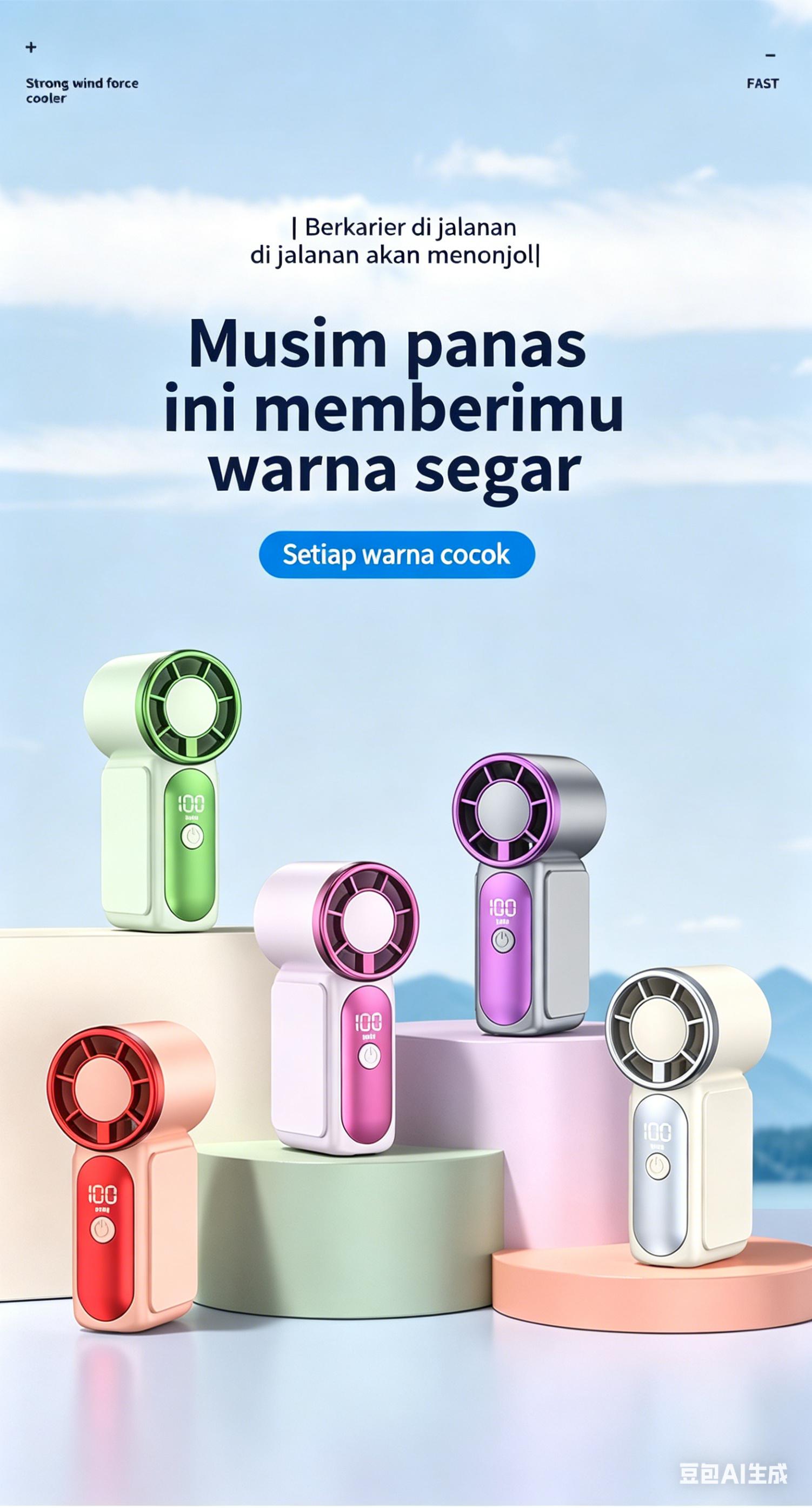 Kipas genggam mini turbin 100 kecepatan - aliran udara kuat, pendinginan cepat, tahan lama, dan mudah dibawa.