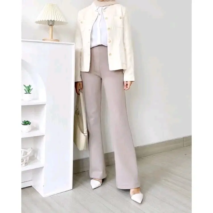 Celana Wanita Scuba Cutbray High Waist Premium Tebal ENCUBRAY - Kulot Basic Kantor Hitam Panjang Melar - Casual