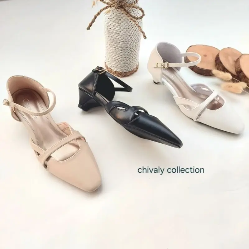 Chivaly Collection  Jenita Sendal Wanita Mules Heels 3cm