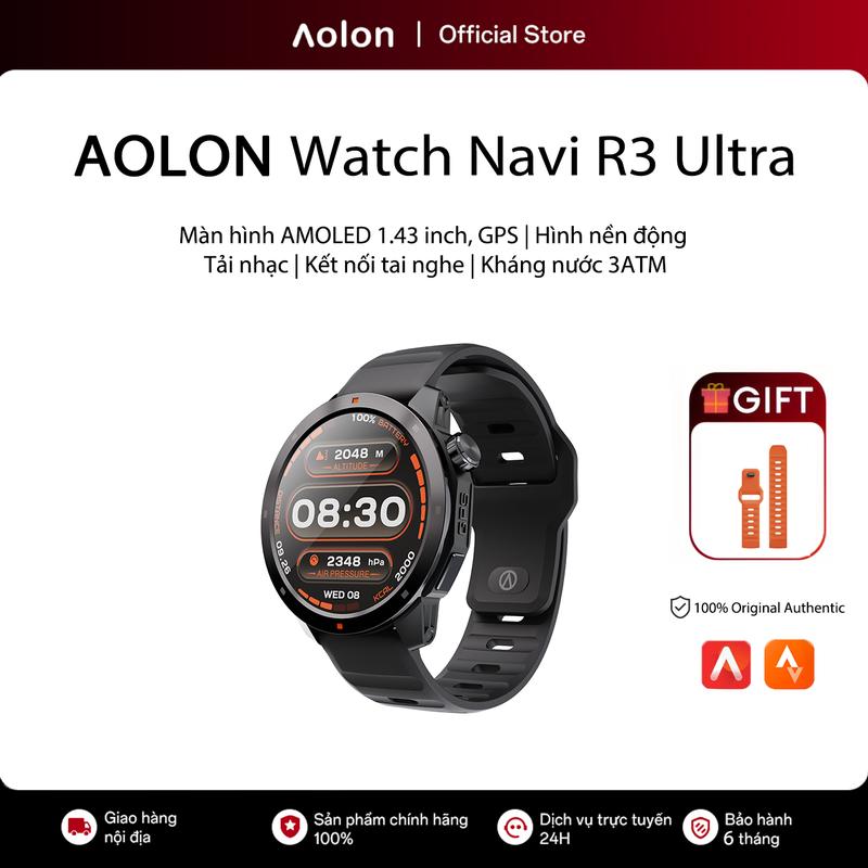  【LIVE Aolon Navi R3 Ultra  Đồng hồ thông minh Smartwatch AMOLED | AOD Display | Bản đồ GPS Đo tốc độ Độ cao Áp suất không khí Phù hợp cho nam giới chạy bộ định vị chính xác 