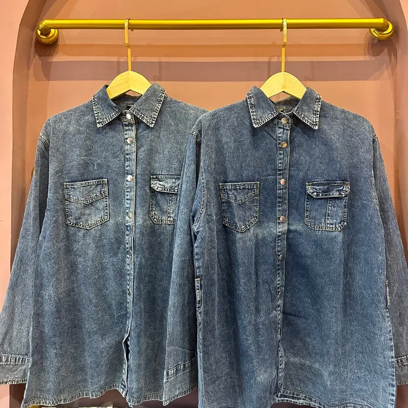 Kemeja Jeans Wanita Panjang Dewasa Washed - Atasan 0