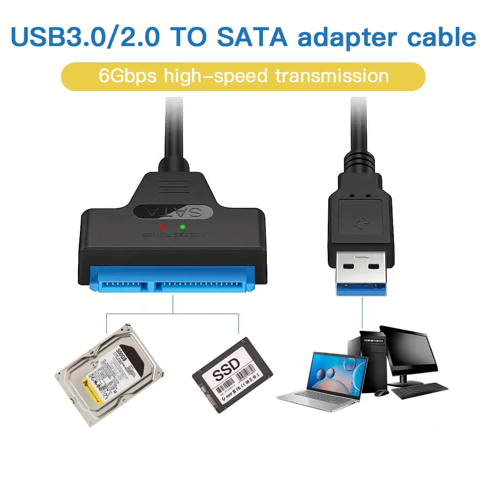USB 3.0/2.0 to SATA III adapter cable for 2.5-inch hard drives SSD/HDD