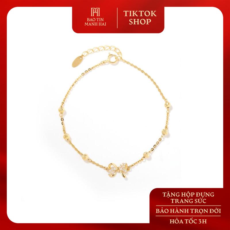  Lắc tay vàng 10K Bảo Tín Mạnh Hải thiết kế nơ đính đá nhỏ xinh ngọt ngào PYLTV10KDH-503023 
