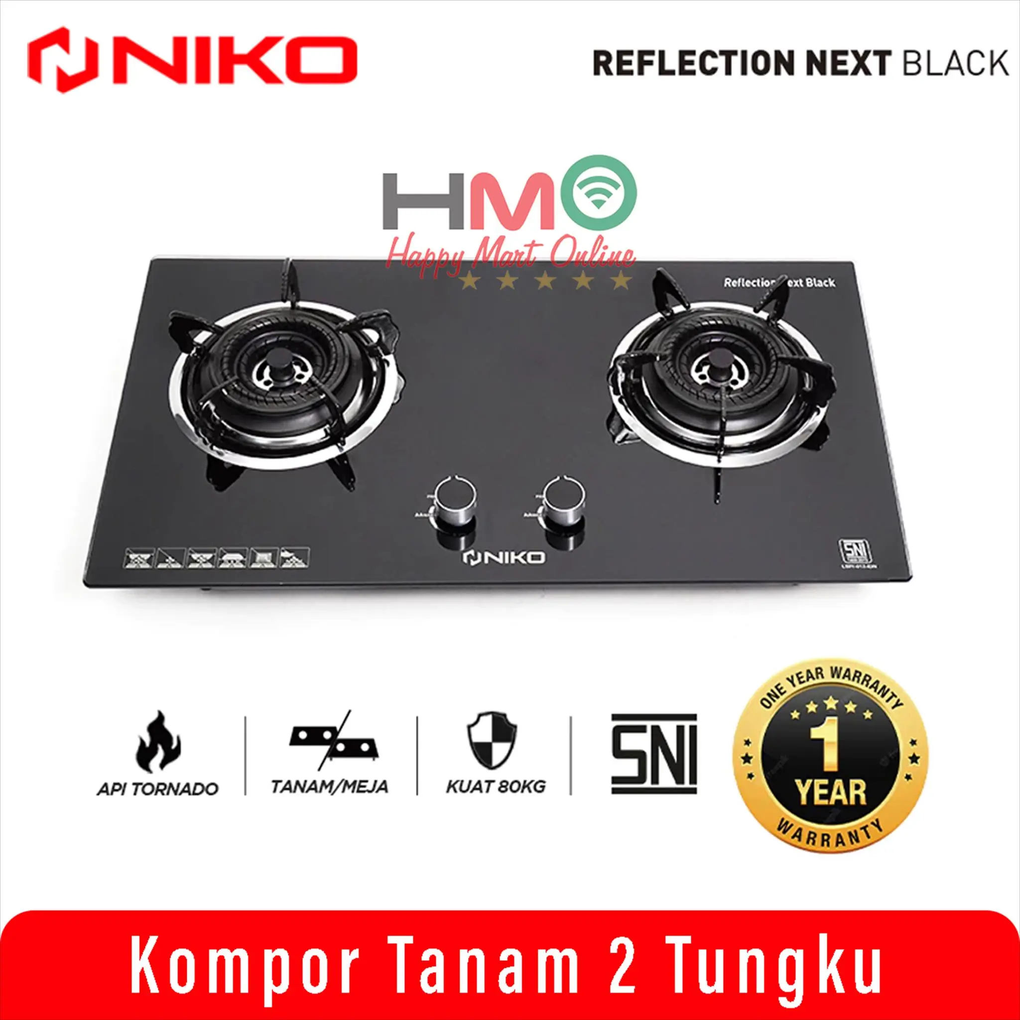 Niko Kompor Kaca Tanam Hitam 2 Tungku Niko Reflection Next Black
