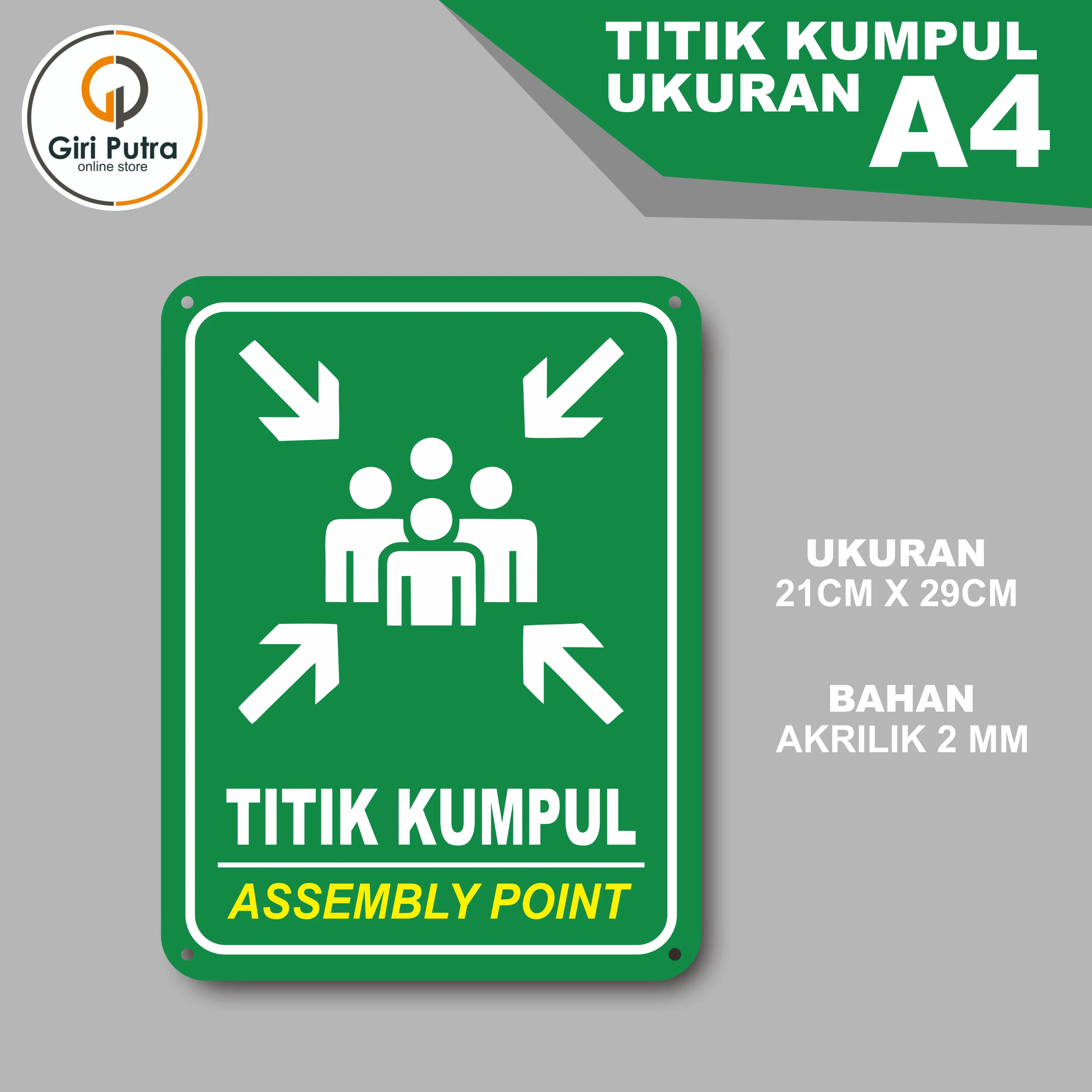 Titik Kumpul / Papan Nama Ruangan / Plang Titik Kumpul Bahan Akrilik Ukuran A4