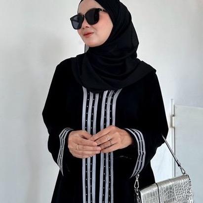 Abaya Gamis ALKHATIB Hitam Nella Motif Jetblack Ready Wanita Muslim Grade A Ukuran S M L XL XXL gamisabaya 0