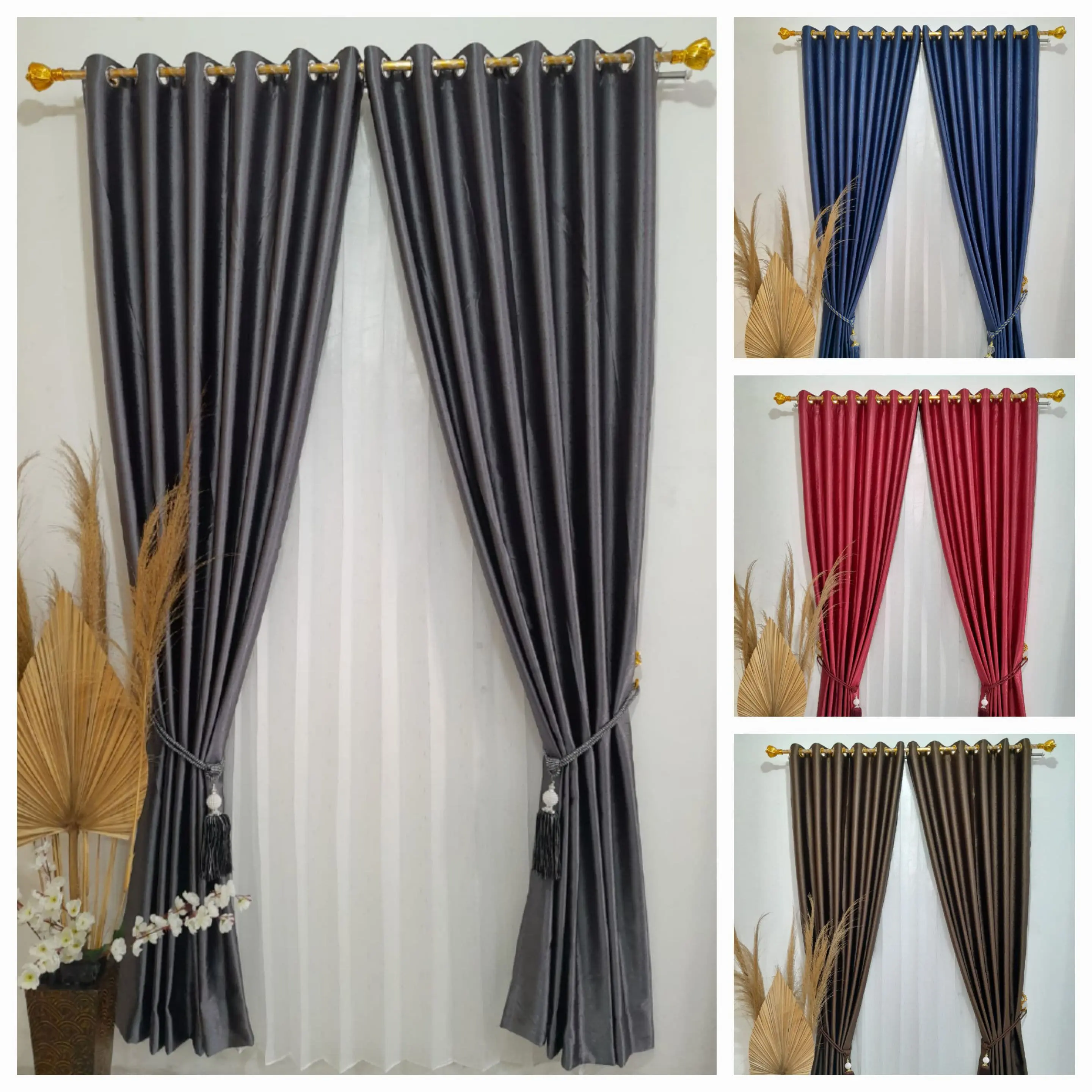 Gorden Blackout Standar Polos Glossy Aneka Warna Hordeng Tali