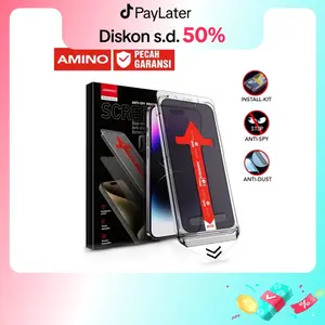 AMINO Anti SPY Easy Install Kit Untuk Iphone 17 17 Pro Max 11 16 Pro Max 15 Pro Max 14 Pro Max 13 Pro Max 12 XS MAX Tempered Glass Privacy Fullcover Antigores Anti Dust Glass / Superfit Anti Gores Anti Debu Screen Protector / Fit Clear 9H Auto-Dust Remove