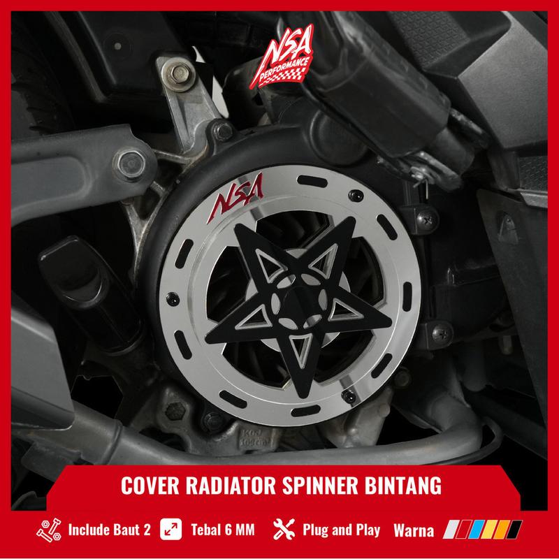 NSA COVER KIPAS SPINER TYPE BINTANG BLACK SERIES Beat Scoopy Vespa Mio Filano Fazzio TUTUP PELINDUNG KIPAS RADIATOR Universal Baut Gold Motor cover  radiator Motorcycle Orange 5