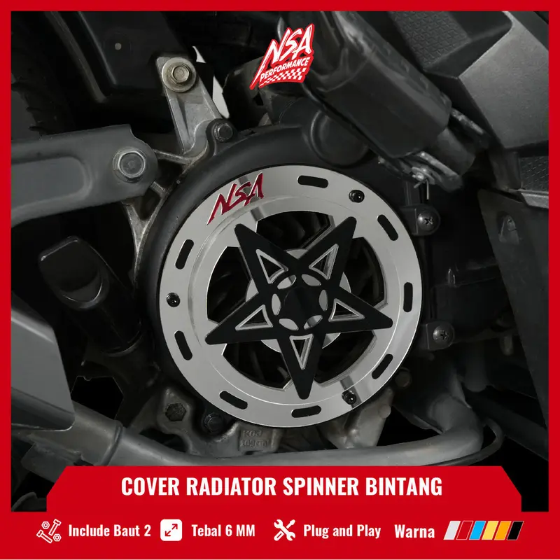 NSA COVER KIPAS SPINER TYPE BINTANG BLACK SERIES Beat Scoopy Vespa Mio Filano Fazzio TUTUP PELINDUNG KIPAS RADIATOR Universal Baut Gold Motor cover  radiator Motorcycle Orange 4