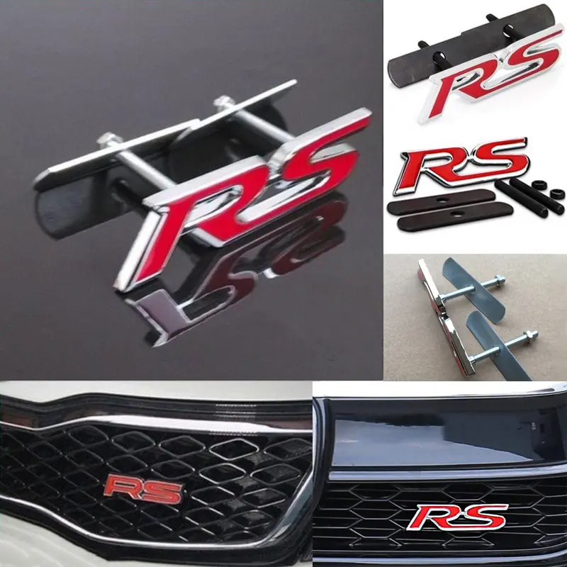 Lambang gril hadapan keluli dan logam RS universal, logo dengan set skru, Honda, Toyota, Perodua, Civic, City Accord, Myvi, RS, set skru (9x2.5 cm)