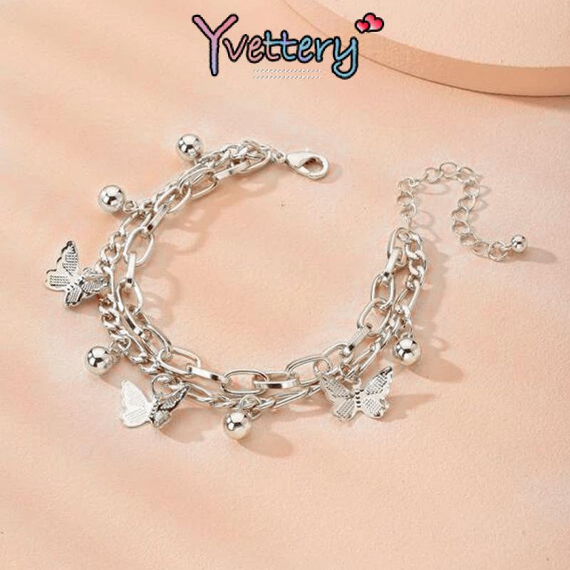 [❤️COD]Fashion Manis Gelang Bola Kupu-kupu Temperamen Sederhana Gelang Lapisan Ganda Rumbai—Yy 6