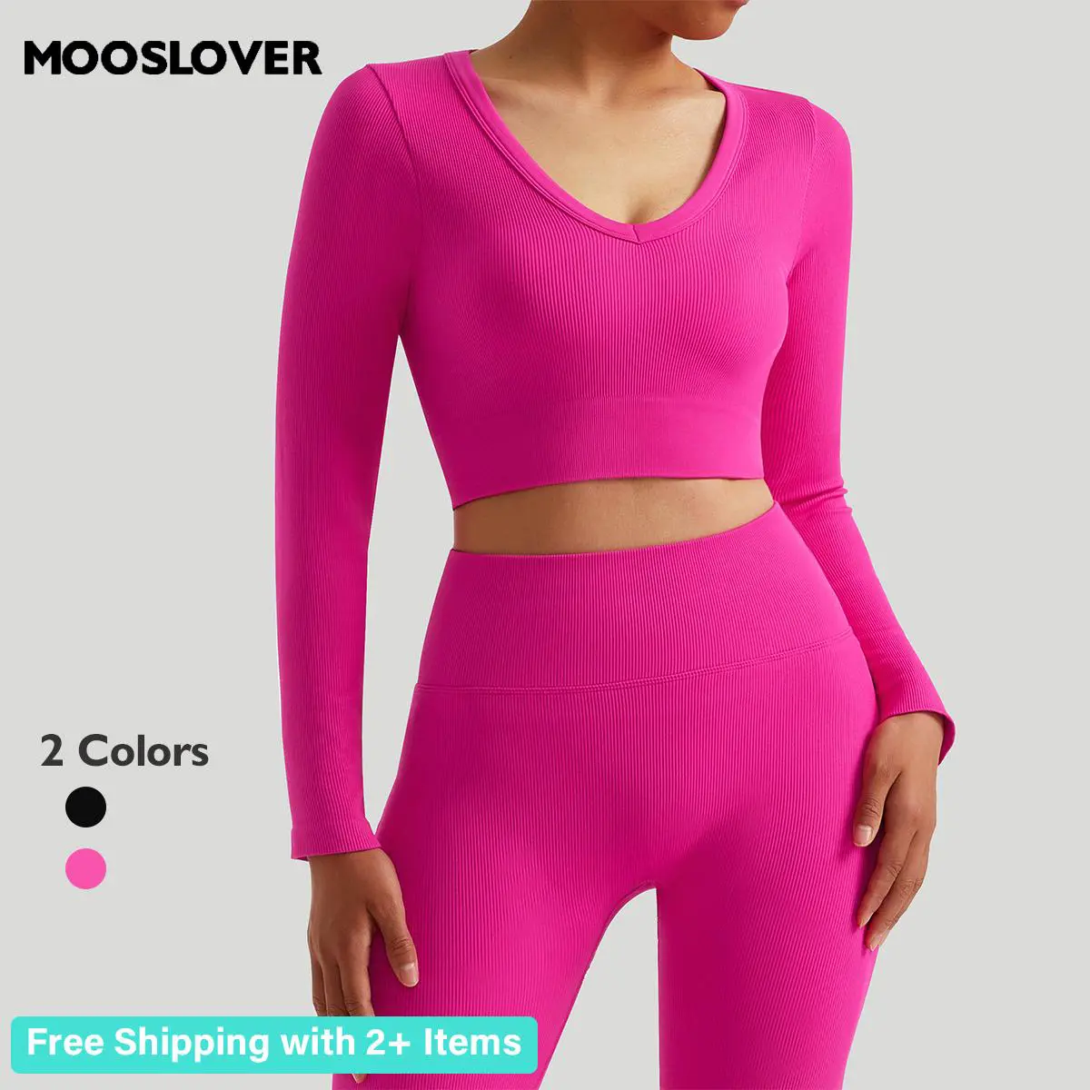 Mooslover Women Casual Slim-fit Long Sleeve Ribbed Knit Cropped Top