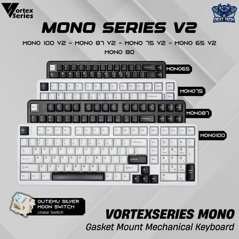 Vortexseries Vortex Mono Series Wired Gasket Mount Mechanical Keyboard 65% / 75% / 87% TKL Layout Hotswappable Universal