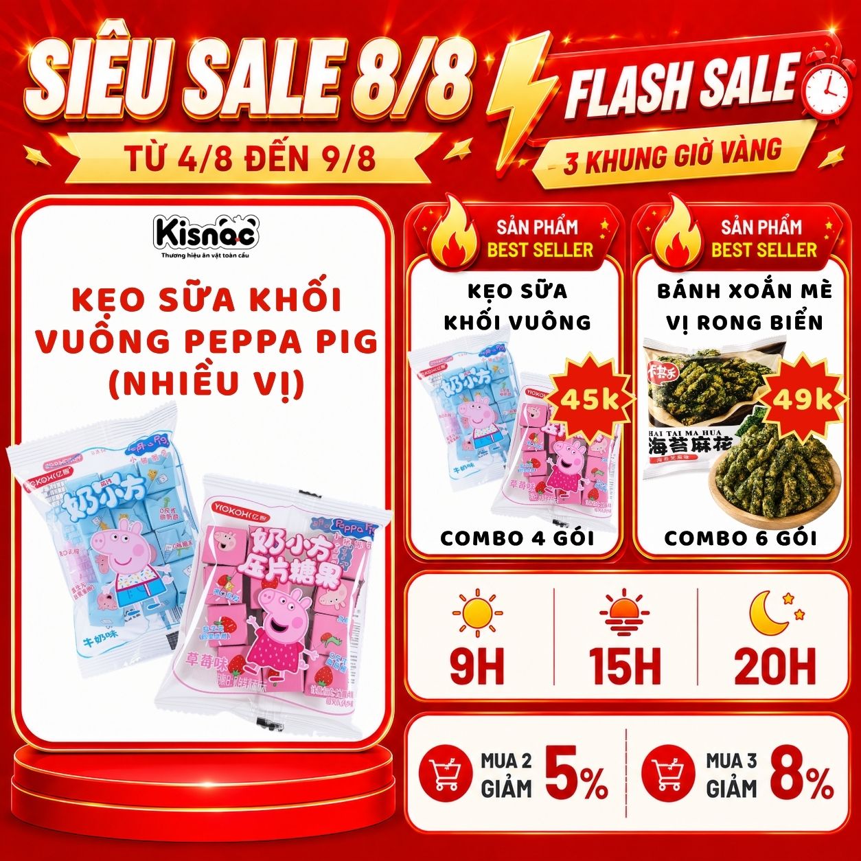 Kẹo Sữa Khối Vuông Peppa Pig Yi Zhi 40g Vị Sữa & Dâu Thơm Bé