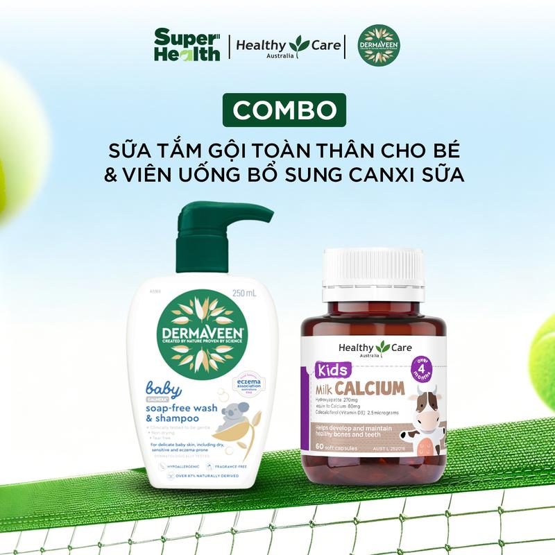COMBO Viên Uống Canxi Sữa Healthy Care Kids Milk Calcium 60 Viên Và Sữa Tắm Gội…