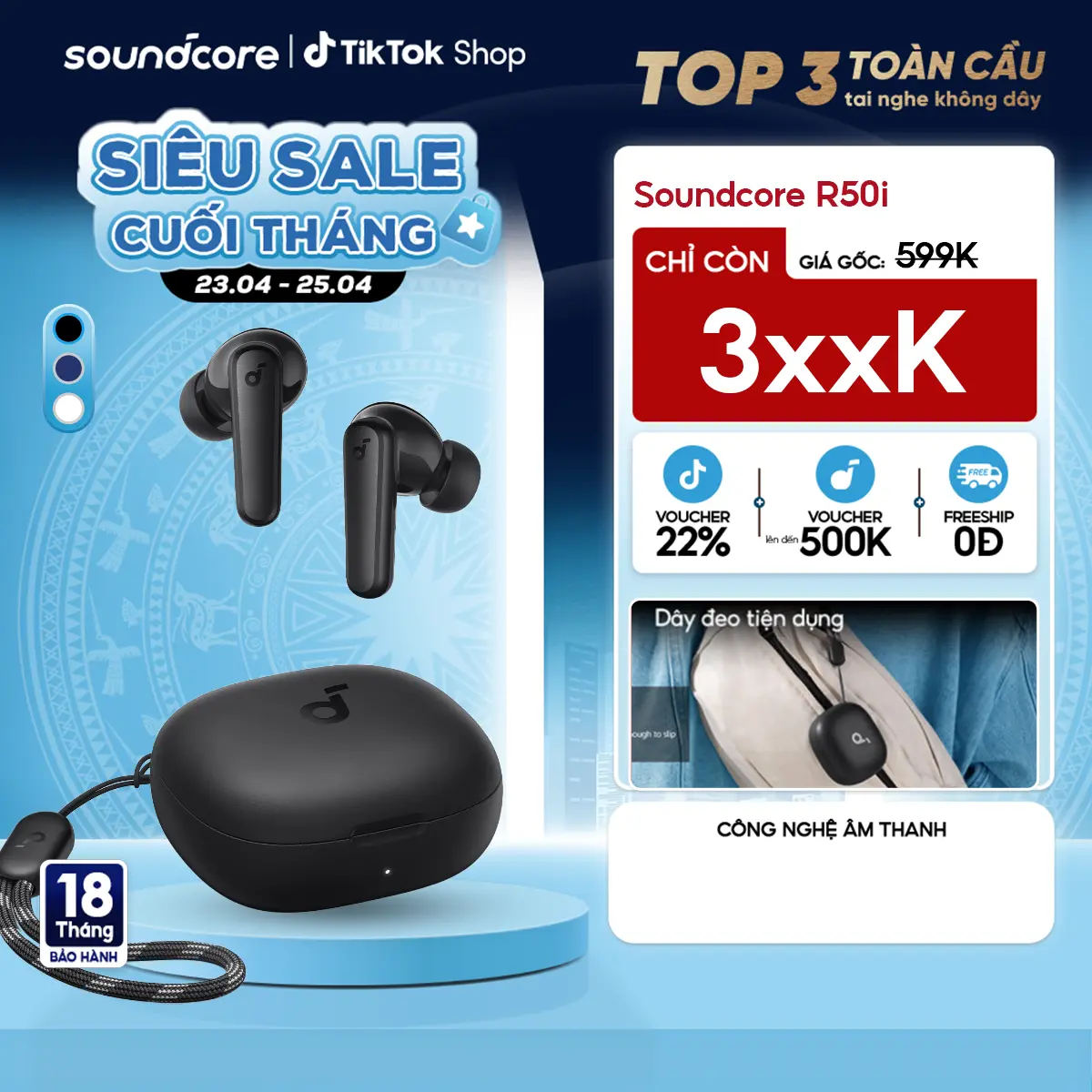 Tai nghe bluetooth Soundcore R50i (P20i) siêu nhỏ gọn | 30 giờ phát nhạc | Chống nước IPX5- Tai nghe không dây- Tai nghe bluetooth pin trâu-Bảo hành 18 tháng- Hàng chính hãng