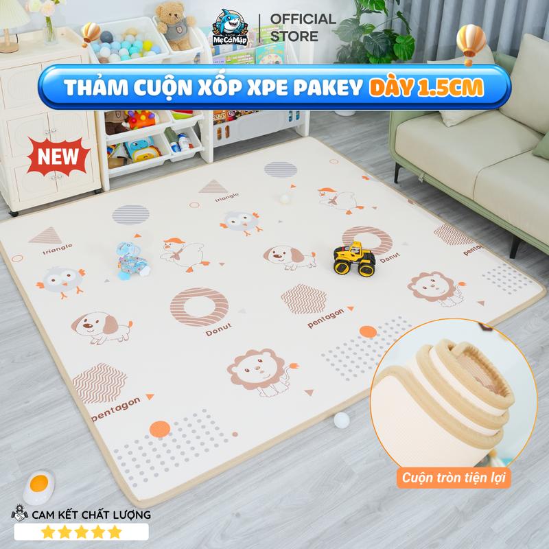 MỚI 2026 Thảm Cuộn Trải Sàn Xốp XPE PAKEY Dày 1.5CM Thảm Cho Bé Tập Đi Tập Bò 2 Mặt Êm Ái Chống Nước Chống Trượt TC08-TC09