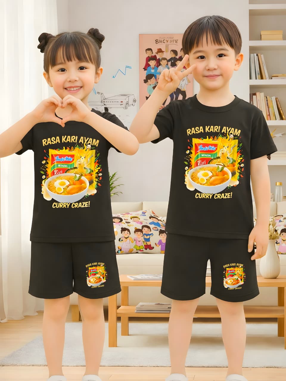 Indomie Baju Setelan Unisex Anak Motif Karakter Indomie Setelan Anak Viral 2-9 Tahun Bahan Pe Rayon 30s Ukuran M L XL XXL