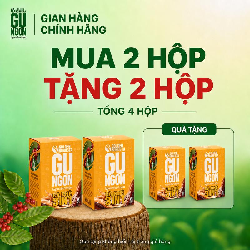 [LIVE-Mua 2 tặng 2]  Combo 4 hộp Cà phê 3in1 GU NGON (72 gói x 16g) -HSD T5.27- Hương vị Robusta Việt Nam - Dễ Uống & Thơm Ngon Hài Hoà