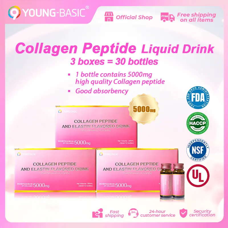 999FDA certified collagen peptide elastin flavored drink 3 box, total 30ml x 30 bottles, 1 bottle contains: 5000mg fish collagen peptide, Supplement collagen peptides | Easy to absorb | Skin Care | Diet and Health Natural