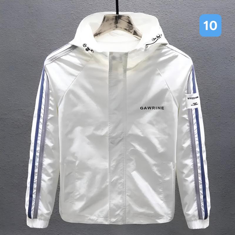 Áo khoác dù nam mã 10 áo gió nam màu trắng kẻ sọc chất liệu vải dù 2 lớp phong cách thời trang Menswear Jacket