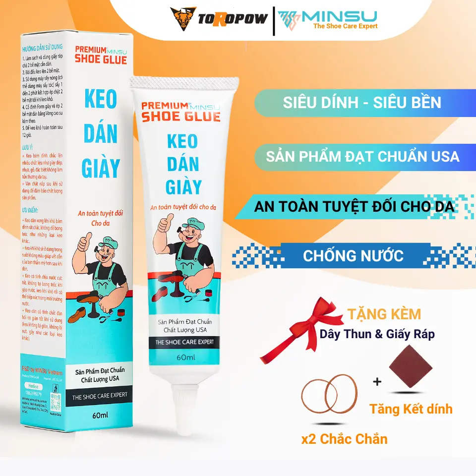 [SHOE GLUE] Keo Dán Giày Nhiệt Siêu Dính Cao Cấp MINSU Chống Nước Chuyên Dụng Cho Giày Dép Thể Thao 60ml Chuẩn chất lượng ISO 9100:2015 bổ sung thêm x2 Polyurethane tăng kết dính, an toàn cho Da