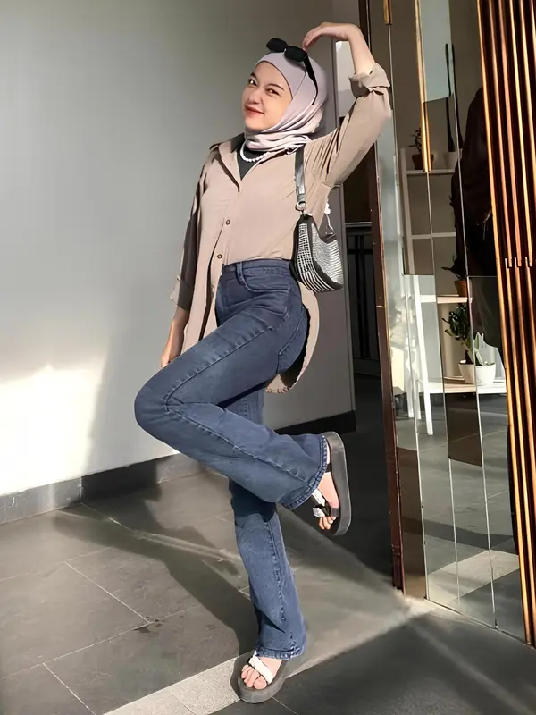 High Waist Jeans Cutbray Loose Celana Cutbray Jeans Wanita Melar Panjang Polos Cewek Dewasa 7
