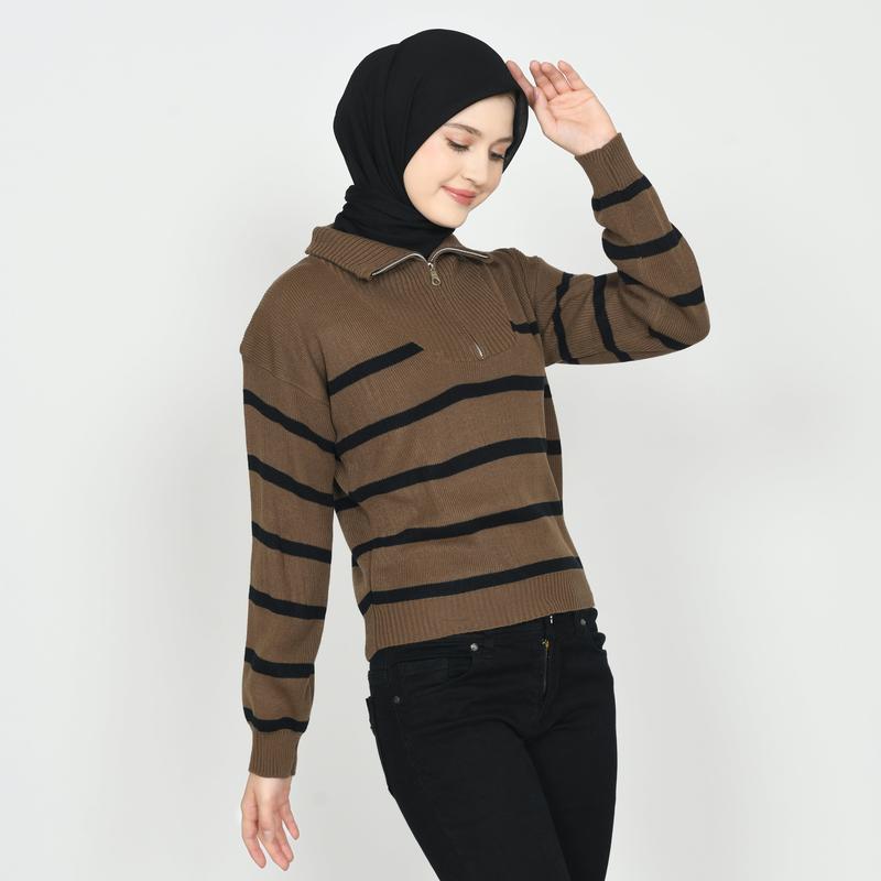 Product Introduction of (Produk Baru) Outer Blouse Rajut Wanita Zipper Crop Top  Korean Style Bahan Lembut Premium 46