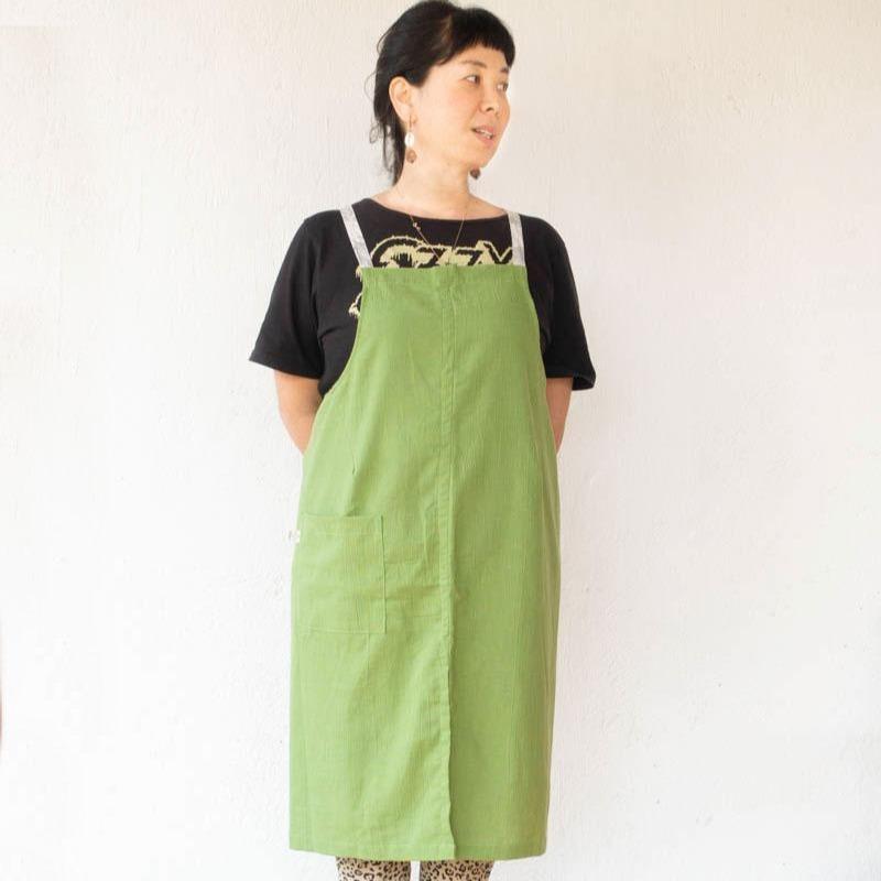 Linen x Cotton india block print apron masak (green)