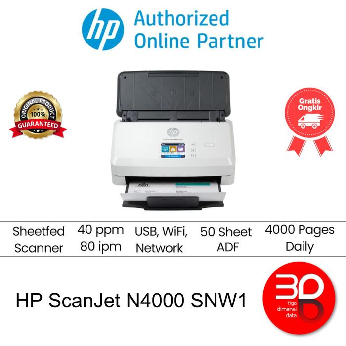 Gambar HP Scanner ScanJet Pro N4000 SNW1 Sheet-Feed Original [6FW08A] - Packing Biasa dari 3DD - HP Authorized Kota Administrasi Jakarta Pusat Tokopedia