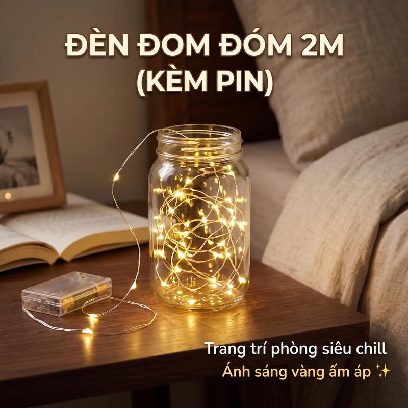 Đèn nháy đom đóm 2m màu vàng có pin sẳn( 3 chế độ)