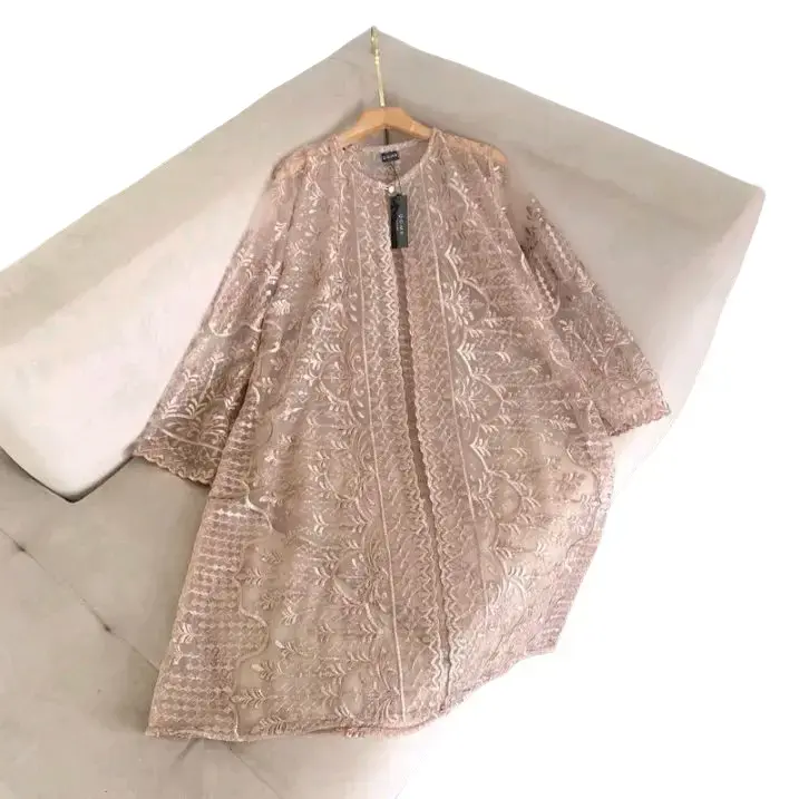 Atasan tunik Wanita Muslim Outer Tunik Etnik Elegan Cantik Viral 2025 - , Panjang, Remaja Formal Mewah Pesta, Katun, , Casual, Bordir Brokat