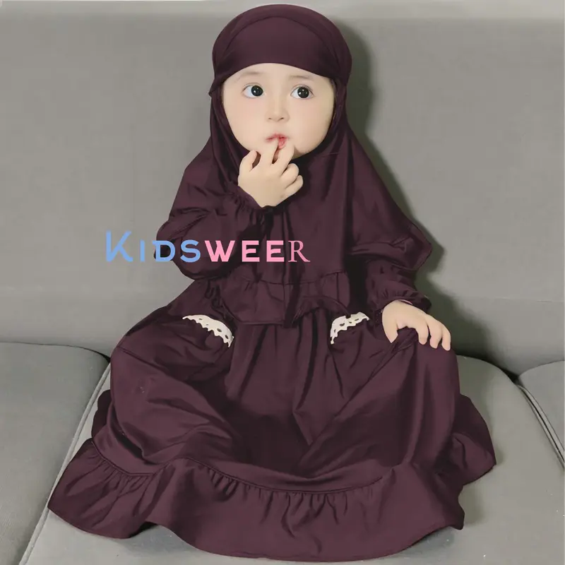 Gamis Bayi Perempuan Newborn Almeera   0-4 bulan 6-12 bulan 12-18 bulan Baju Muslim Anak free hijab Dress Cewek Lebaran Syari 1