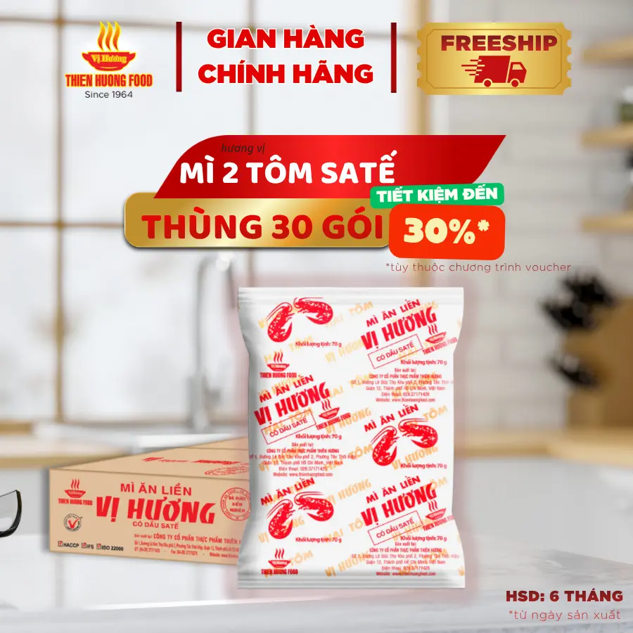 [Chọn số gói] Mì giấy Vị Hương 2 Tôm Satế – 20/30 gói x 70gram.