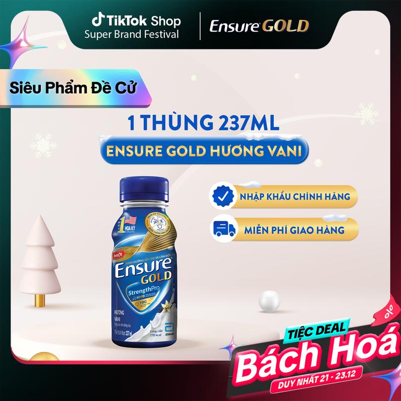 1 THÙNG 24 CHAI SỮA ENSURE GOLD DẠNG LỎNG HƯƠNG VANI 237ML