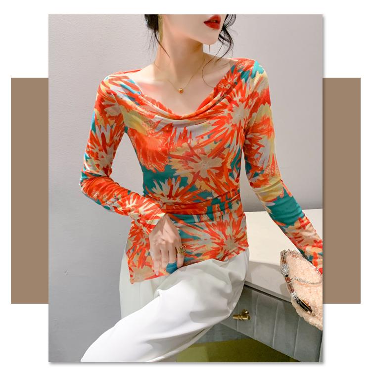 Product Introduction of DL 2025 Early Autumn Long Sleeve Printed T-shirt New Slim Fit Style Regular Pullover V-neck Top Europe and America 4
