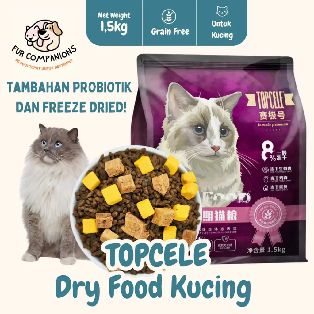 TOPCELE Dryfood Kucing 1.5 kg + Freeze Dried untuk Kucing Segala Umur