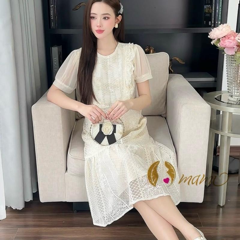   MAMI  DEAL TRI ÂN váy bầu đầm bầu đi tiệc đầm bầu váy bầu đi bàn váy bầu sang chảnh váy bầu ren mềm cao cấp màu kem trắng xinh xắn 