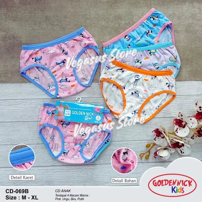 6Pcs CD Golden Nick 069B Celana Dalam Anak PEREMPUAN-ANAK Wanita MOTIF Karakter Kartun-Pakaian Dalam Anak Wanita Fashion cuci dengan air dingin xxl 8