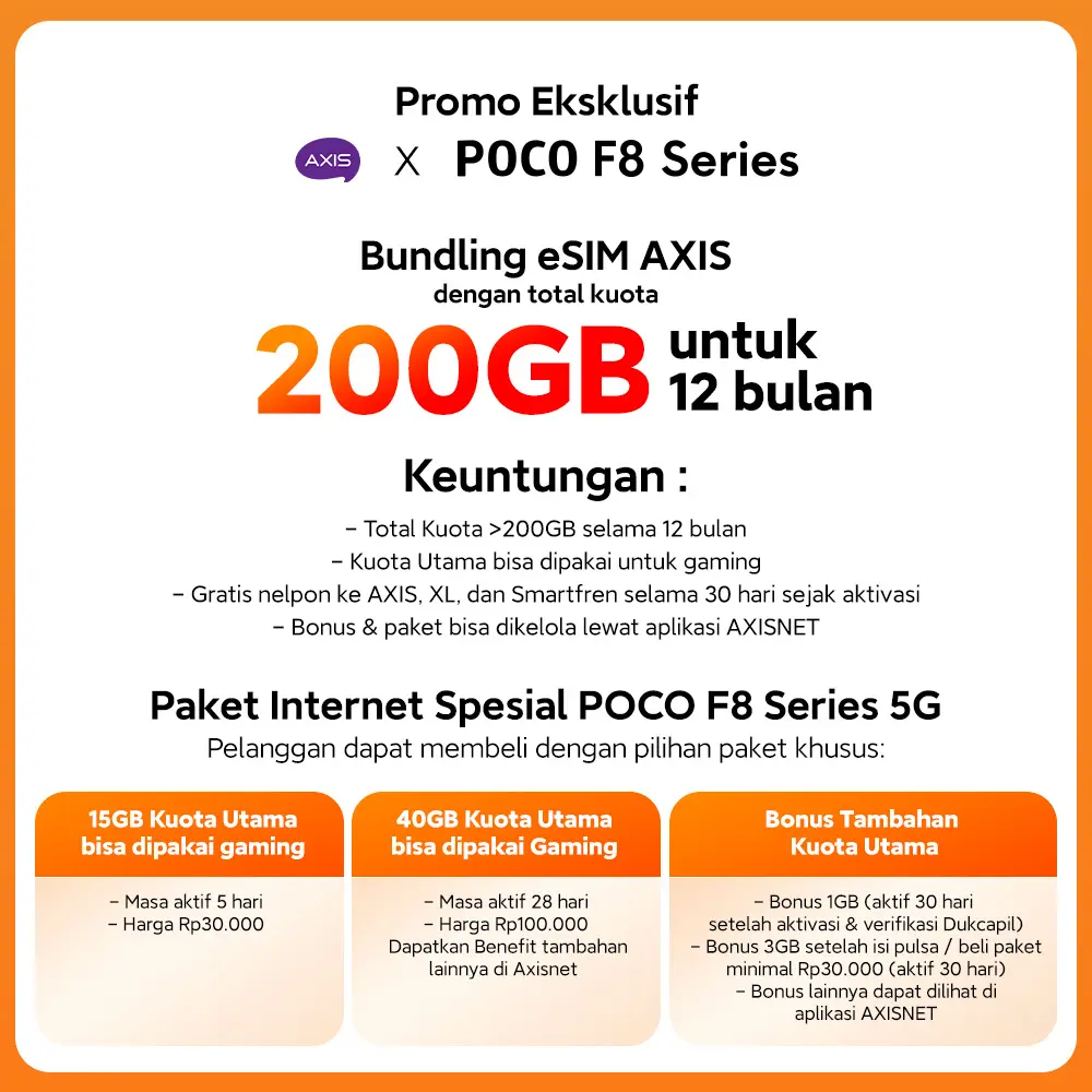 POCO F8 Series | POCO F8 Pro (12/512GB) | POCO F8 Ultra (16/512GB) | Snapdragon 8 Elite Gen 5* | Baterai Besar 6500mAh* | Ultra series dengan 100W wired dan 50W wireless HyperCharge | Layar AMOLED Ultra-Jernih 120Hz | HP Gaming  [Xiaomi Official Store]