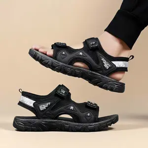 Sandal Gunung Pria Anti Slip Outdoor Stylish Hitam Kasual Tebal Nyaman Slip On Velcro Strap Adjustable Tidak Licin